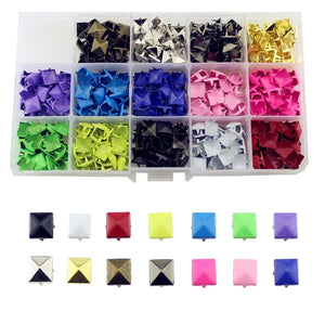Open image in slideshow, 420pc Multi-Color 9mm Pyramid Stud Spikes Set
