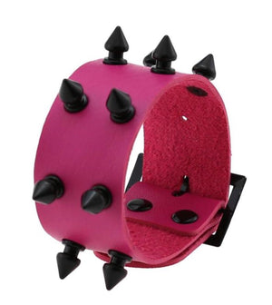 Open image in slideshow, Vegan Leather 2-Row Short Black Spike Buckle Wristband Cuff
