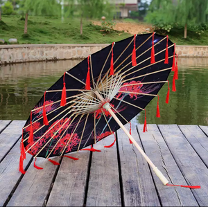 Open image in slideshow, Silk Cloth Tasseled Parasol Umbrella
